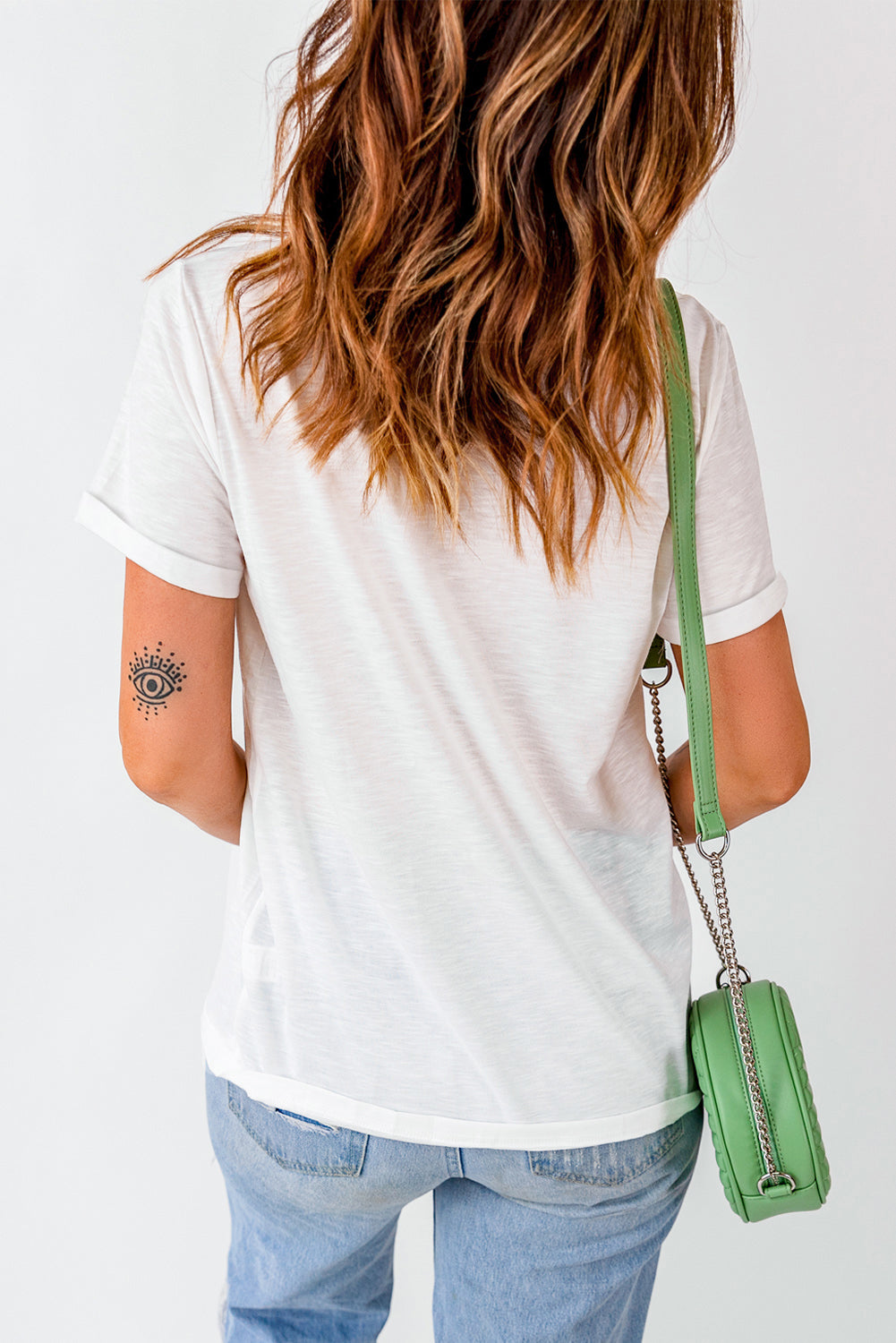 Back view of white round neck t-shirt