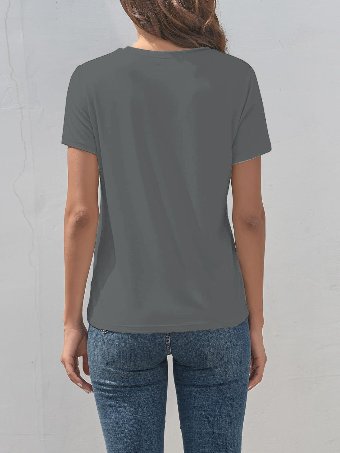 Gray heart round neck short sleeve t-shirt back