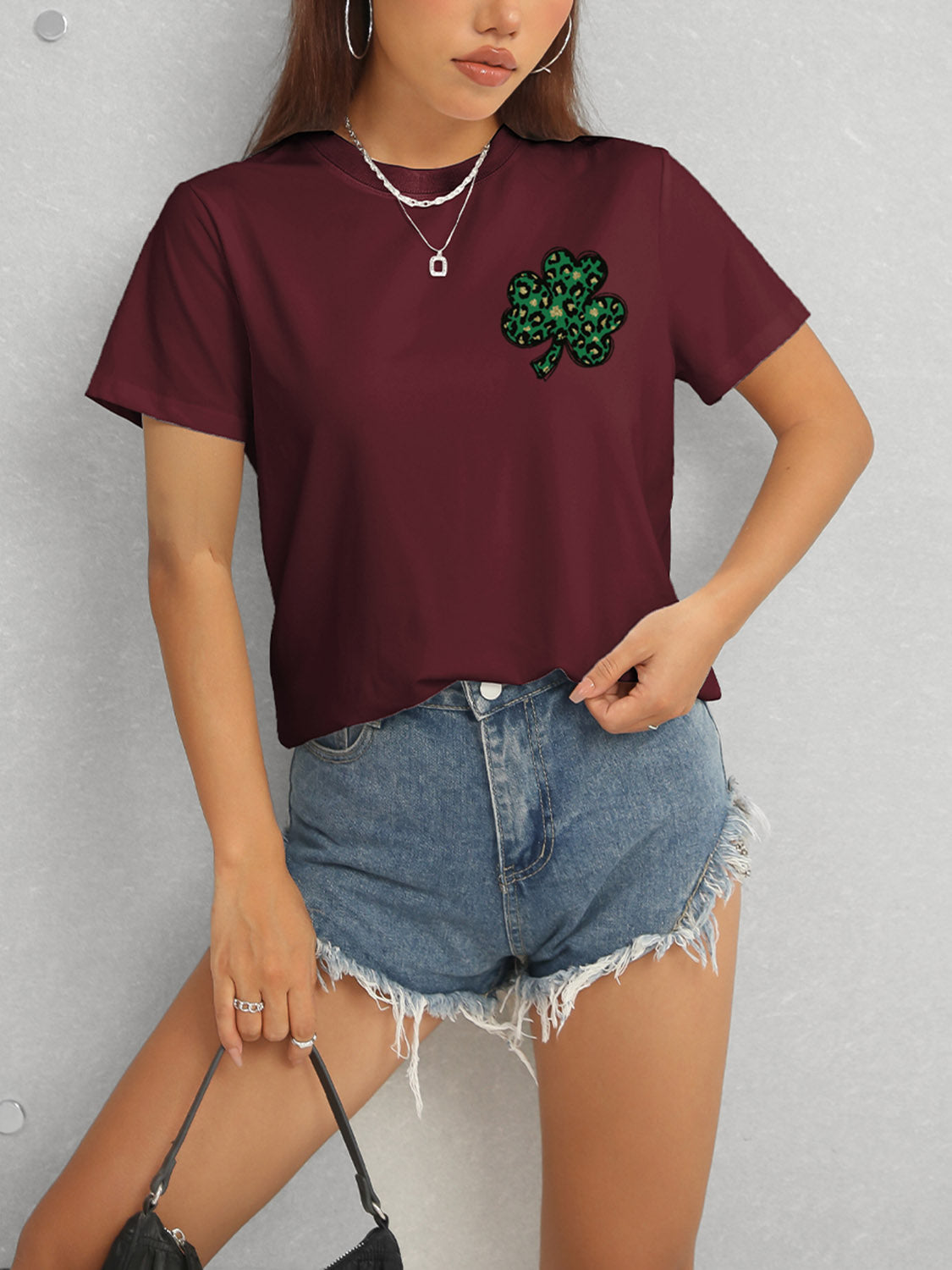 Burgundy Clover Short Sleeve T-Shirt
