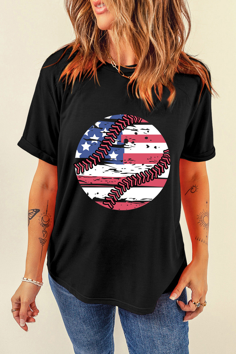 US Flag Round Neck Short Sleeve T-Shirt, front view