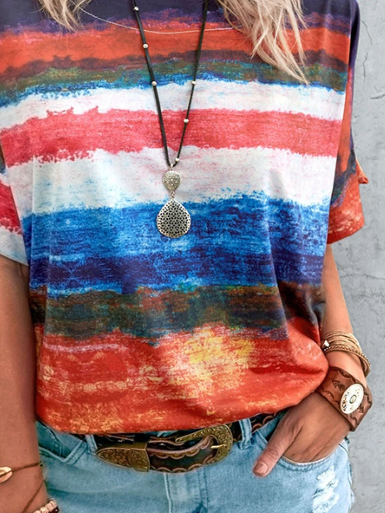 Contrast Round Neck Casual T-Shirt