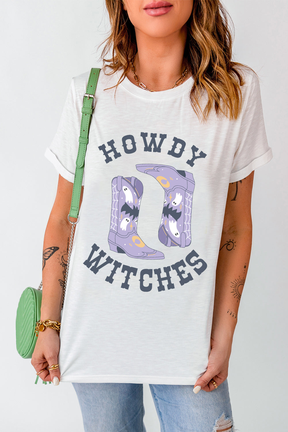 Short sleeve t-shirt with Howdy Witches graphic