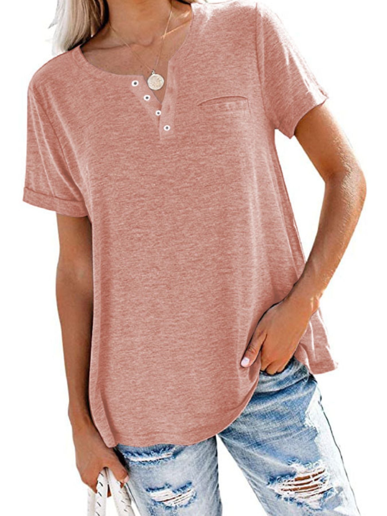 Full Size Casual Button-Front Pocket T-Shirt Plus Size