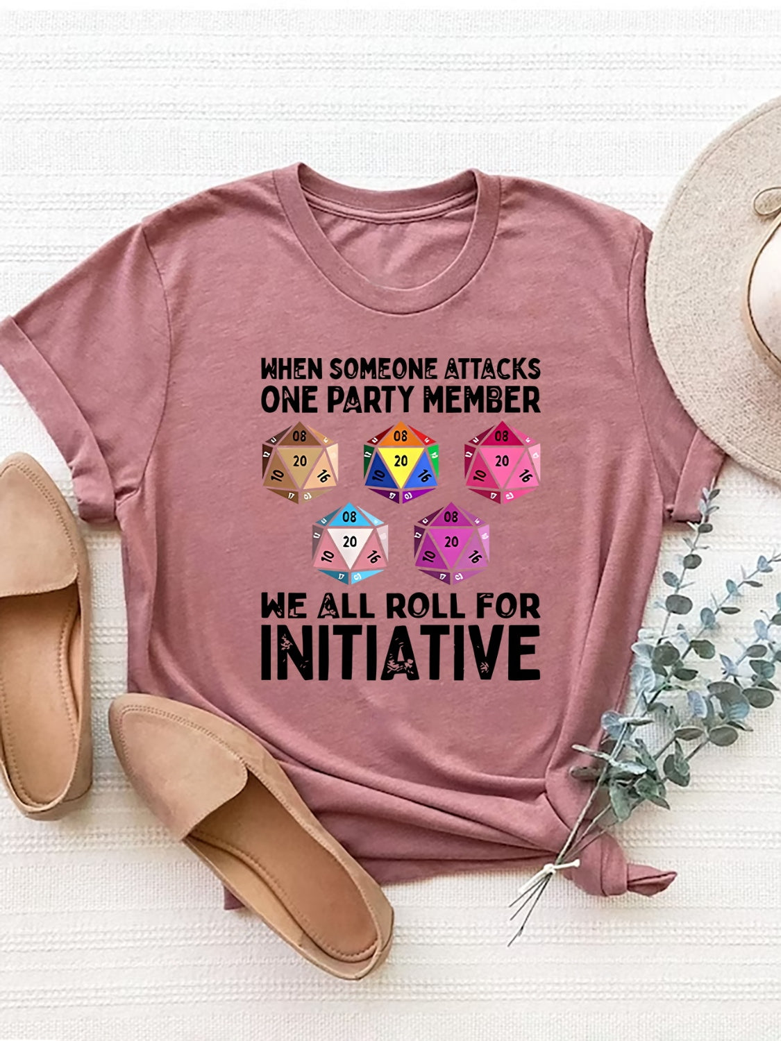 Pink graphic round neck short sleeve T-shirt with dice design