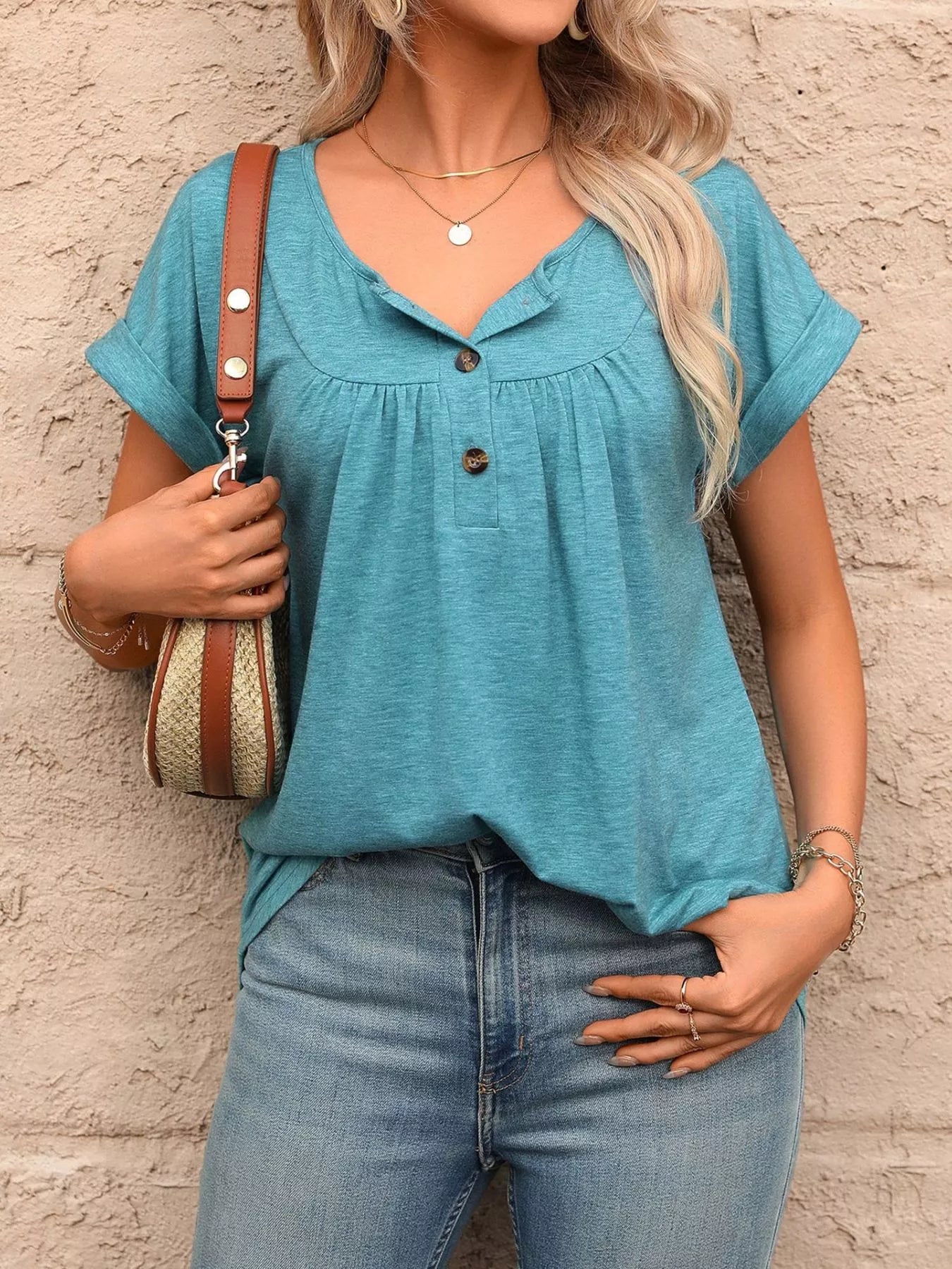 Casual Button Detail Henley T-Shirt