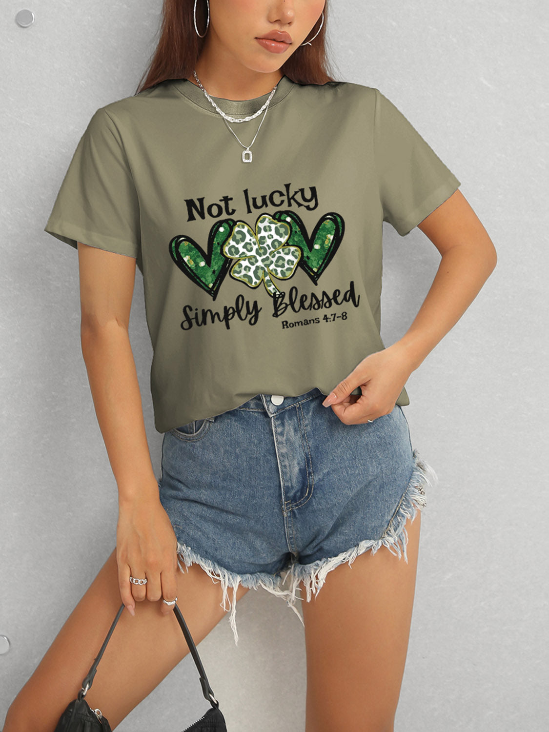Olive T-shirt with green heart clover design