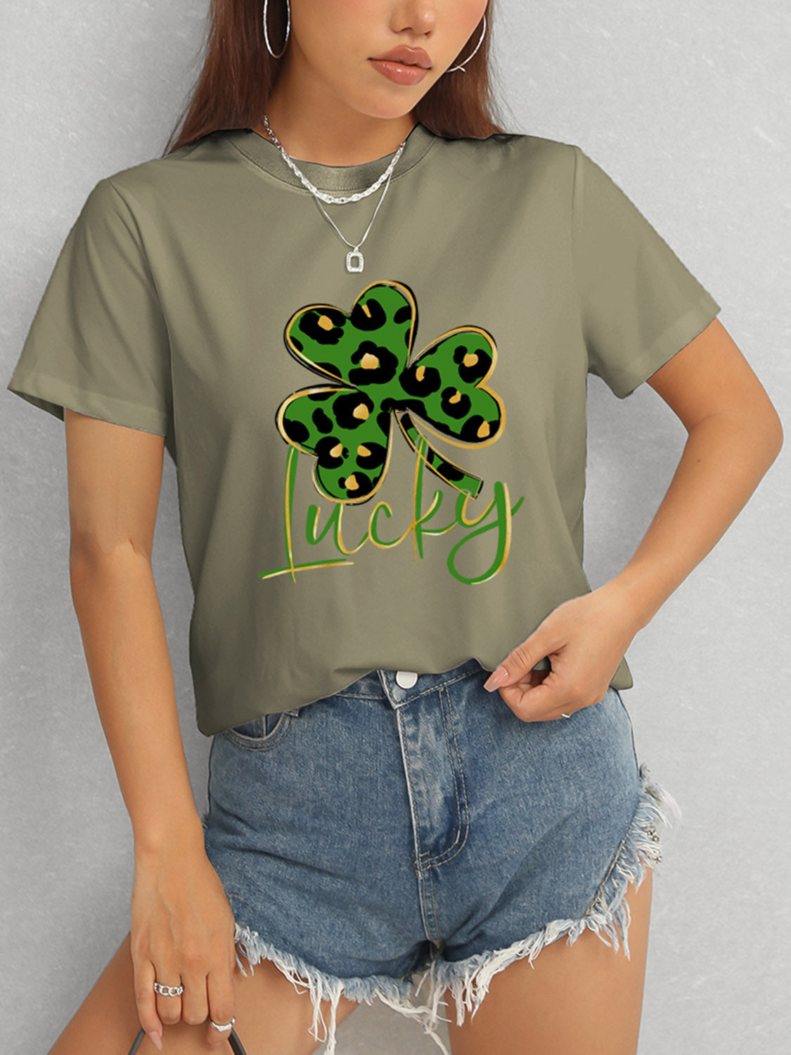 Black Lucky Clover T-Shirt with leopard print design