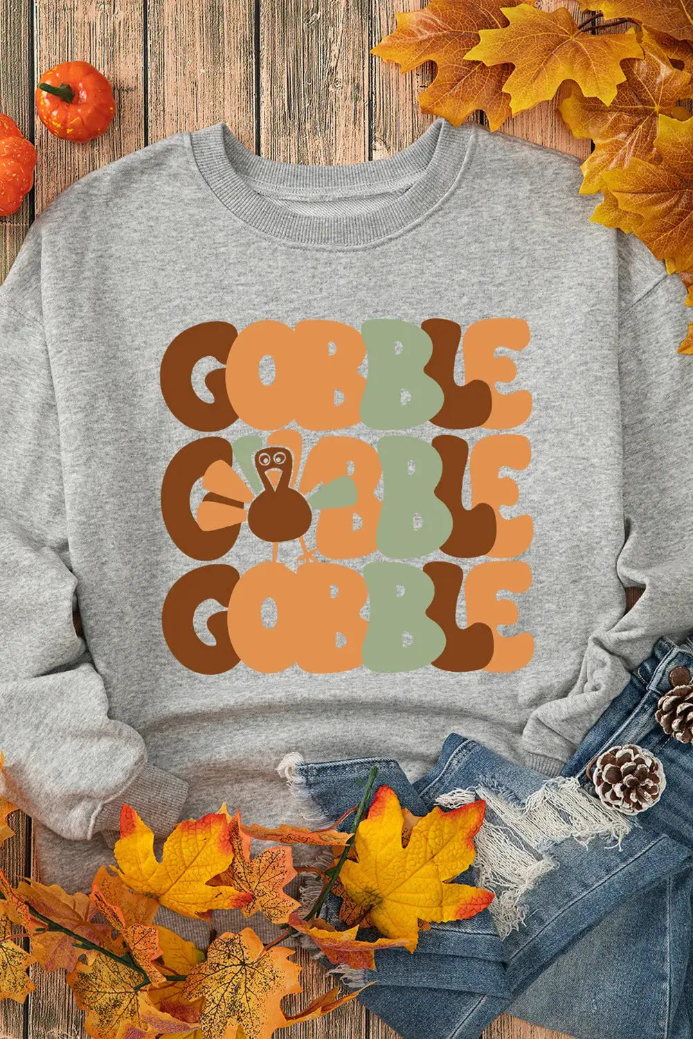 Gobble graphic sweatshirt with autumn decor
