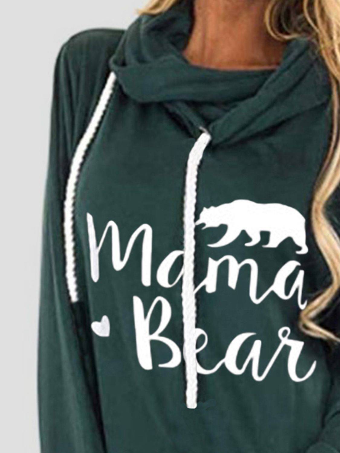Close-up of green Mama Bear hoodie design