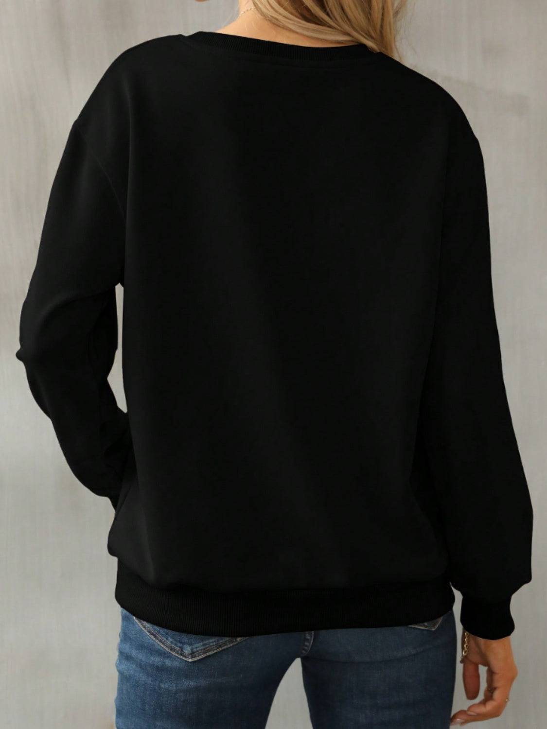 Black long sleeve sweatshirt back view