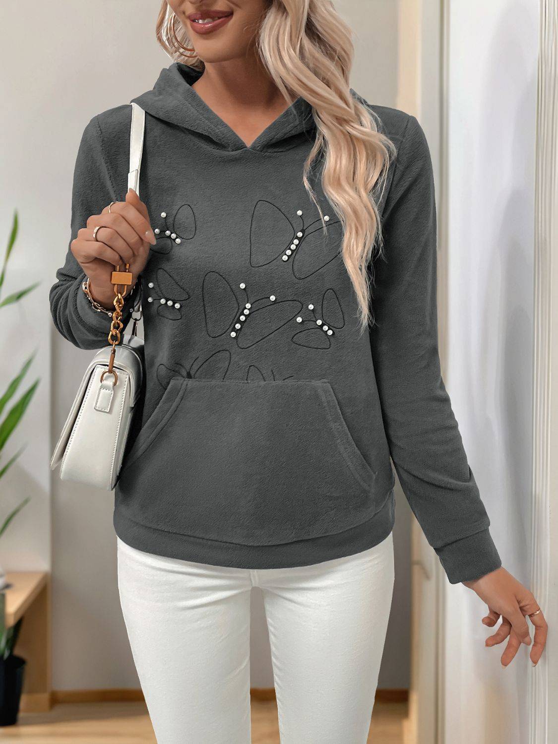 Perfee Pearl Butterfly Hoodie with handbag