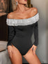 Sequin ruffled off-shoulder bodysuit, front view