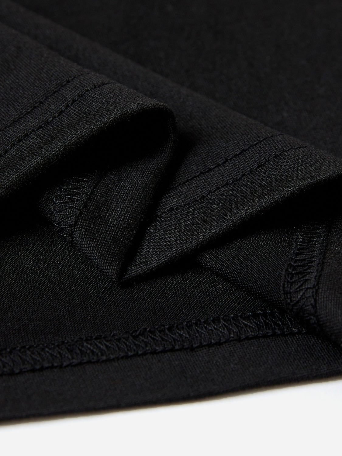 Close-up of black T-shirt fabric and stitching