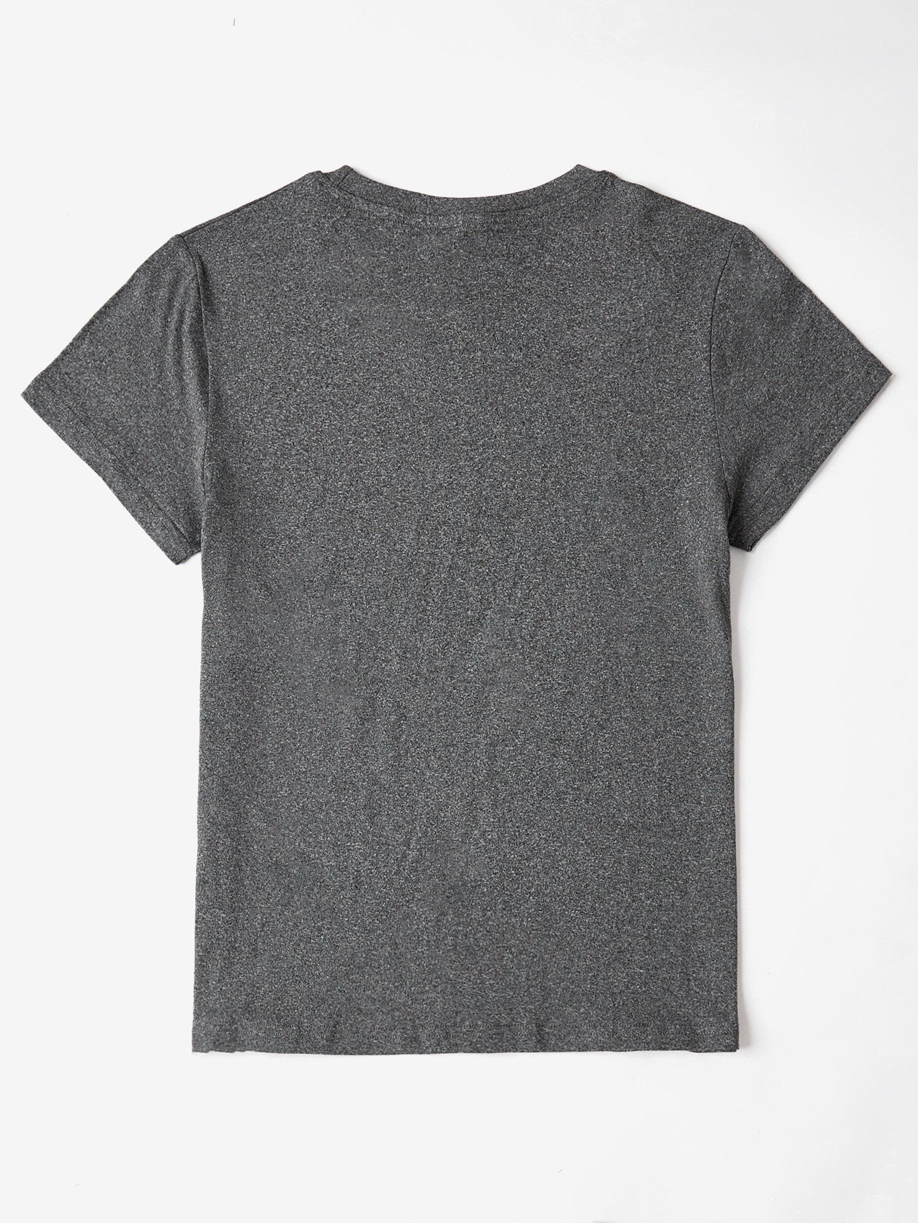 Back view of dark gray round neck t-shirt