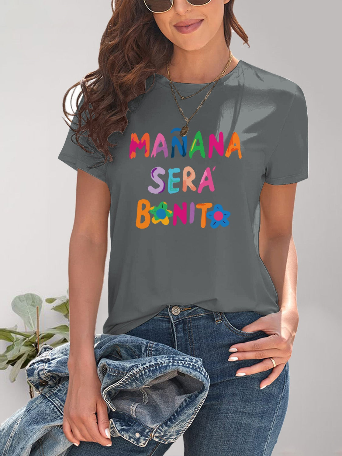 Gray T-shirt with colorful &
