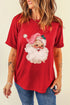 Red Santa round neck short sleeve t-shirt, front view.