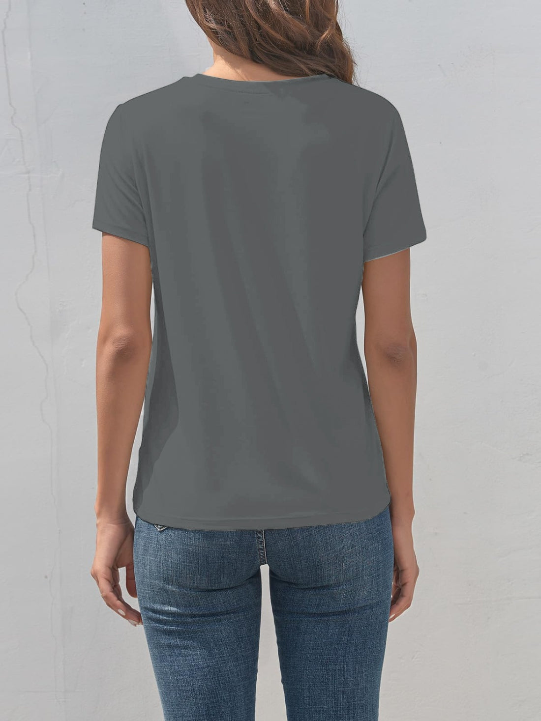 Gray cat round neck short sleeve t-shirt back view
