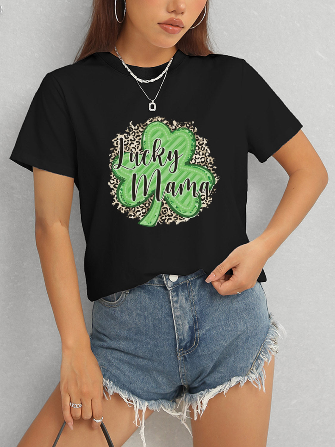 Black Lucky Mama t-shirt styled casually