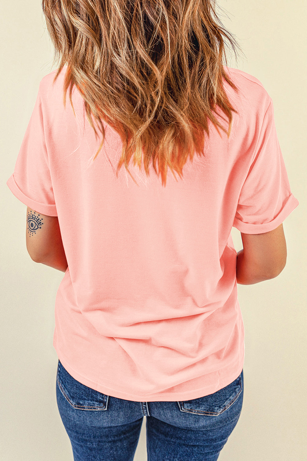 Back view of pink round neck t-shirt