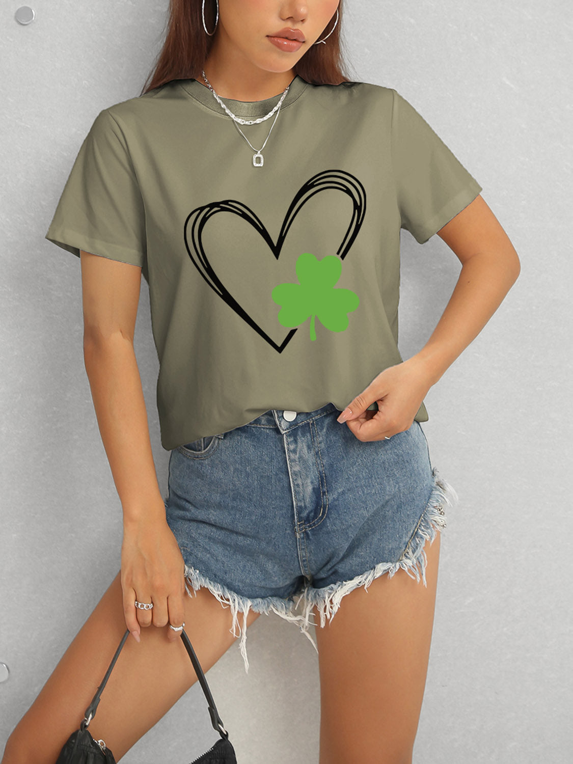 Olive Clover Heart T-Shirt Styled with Shorts