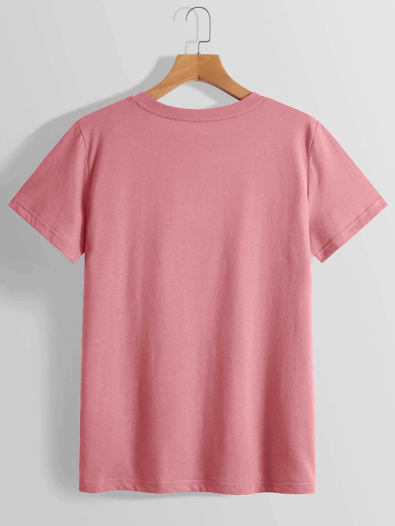 Back view of plain pink round neck T-shirt
