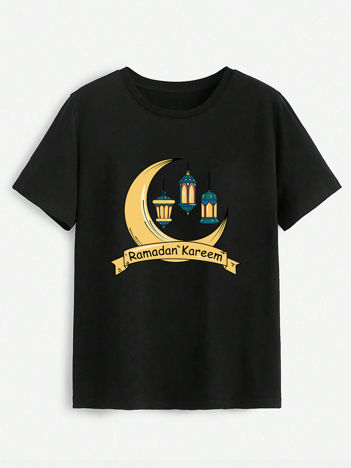 Front view of Ramadan Kareem T-shirt with crescent