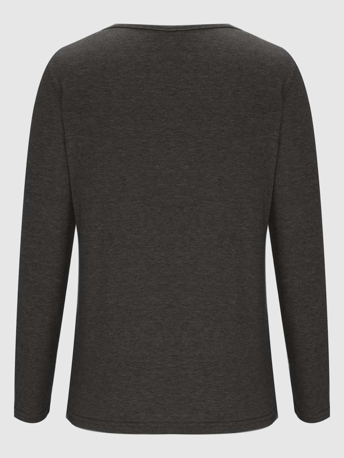 Dark gray crisscross V-neck long sleeve T-shirt, plain back view