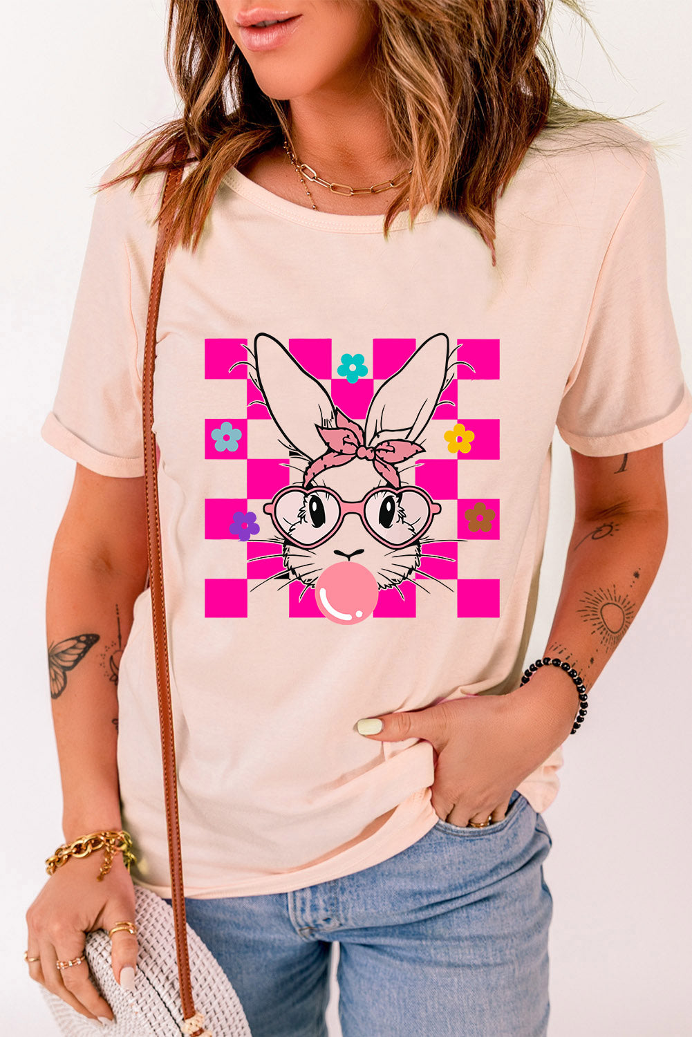 Rabbit graphic round neck short sleeve T-shirt