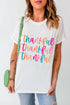 White THANKFUL T-shirt with colorful text, round neck, short sleeves.