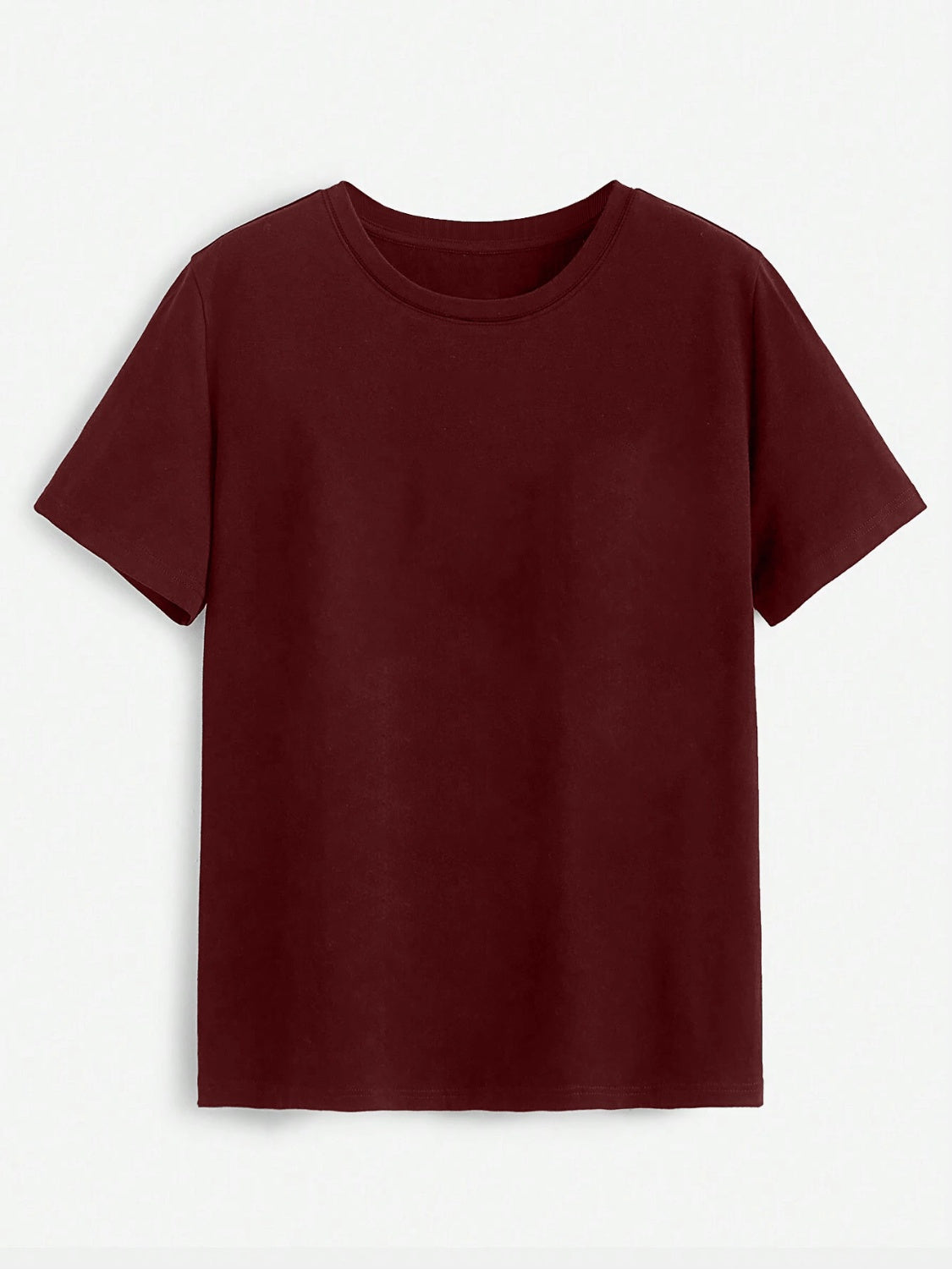 Plain burgundy round neck short sleeve T-shirt