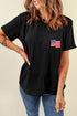 Black US Flag T-Shirt with round neck and short sleeves.