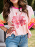 Floral graphic round neck half sleeve T-shirt front view