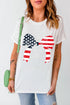White T-shirt with American flag bow design, round neck.
