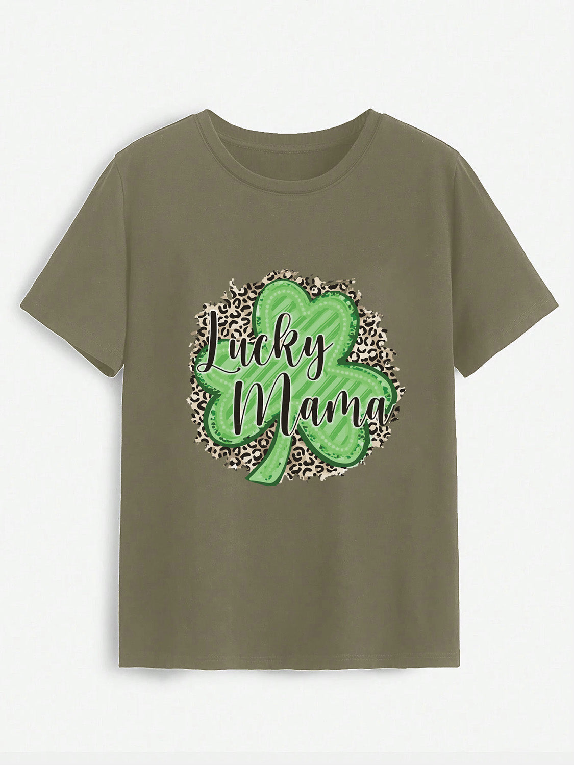 Olive green Lucky Mama round neck t-shirt