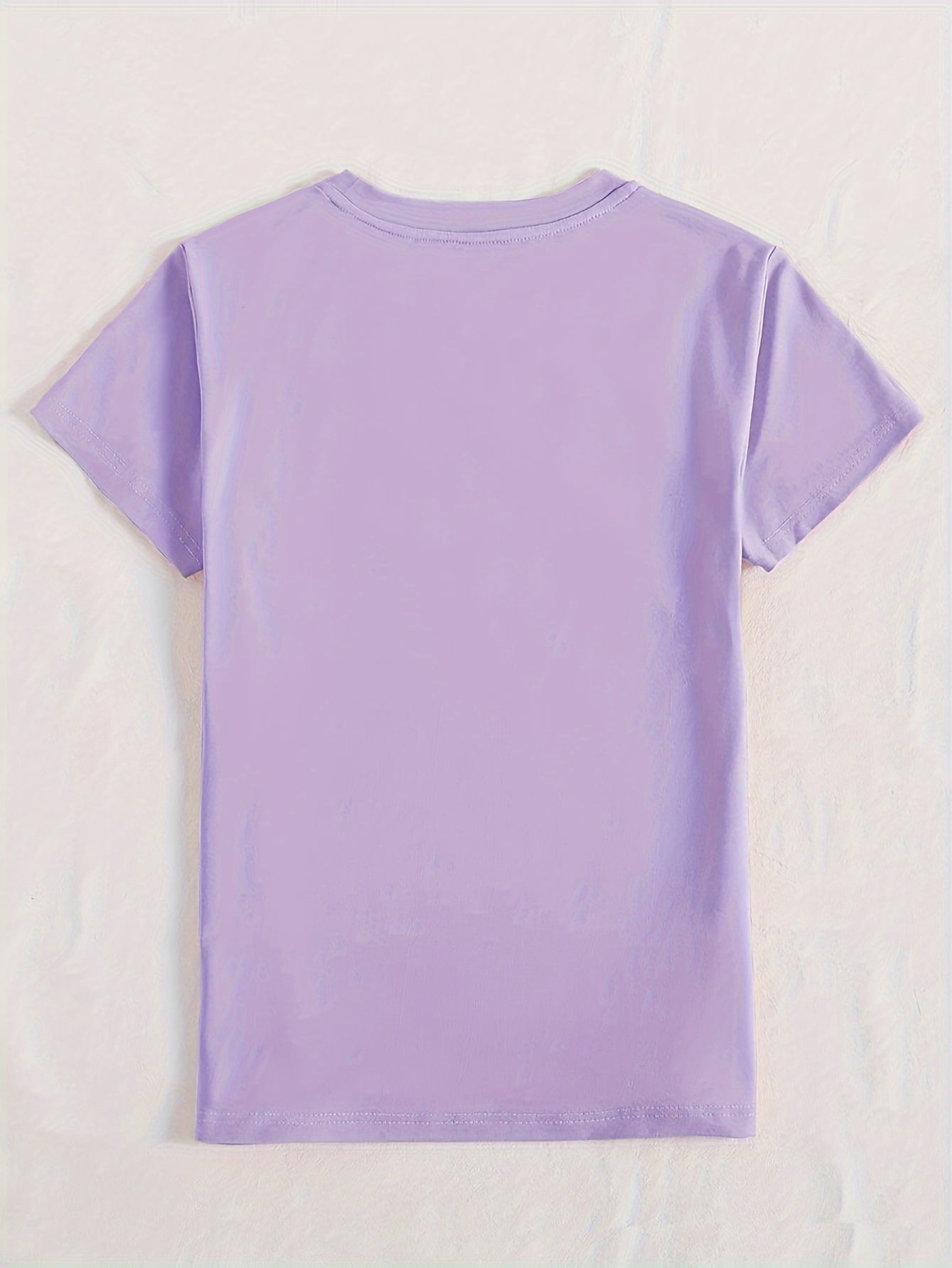 Back view of purple round neck short sleeve T-shirt