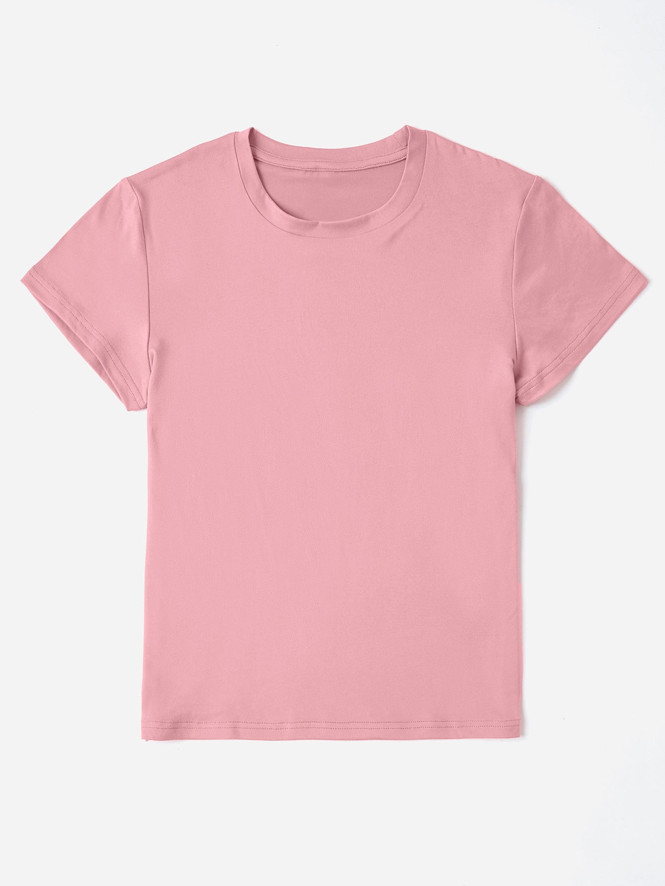 Plain pink round neck T-shirt on white background
