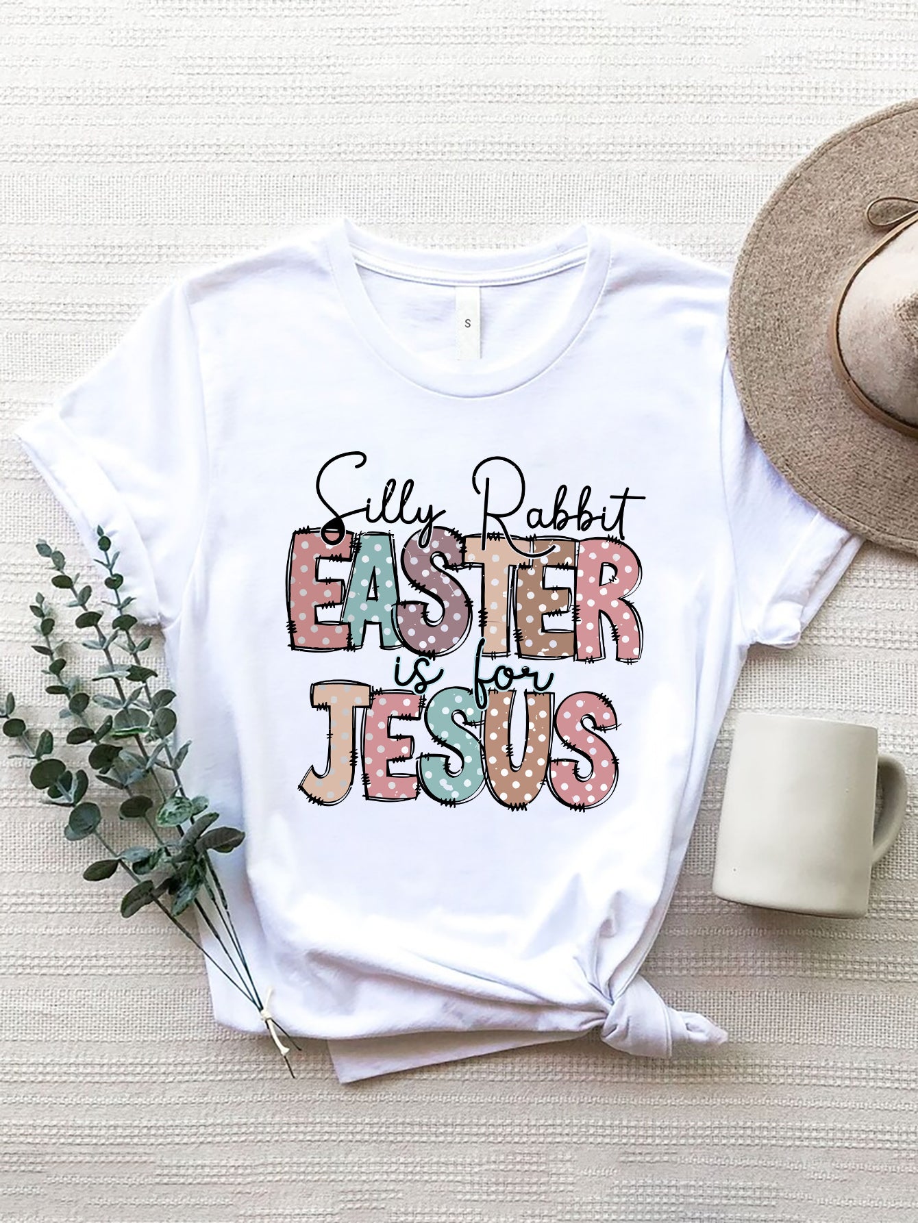 White Easter graphic T-shirt with round neck