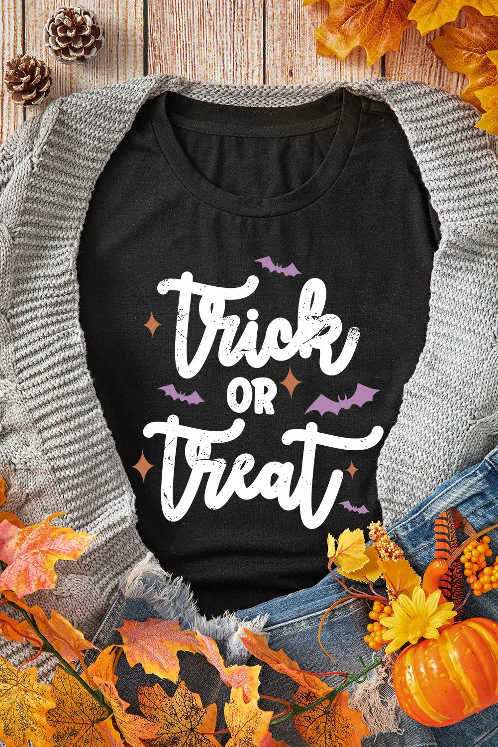 Trick or Treat T-shirt styled with fall decor