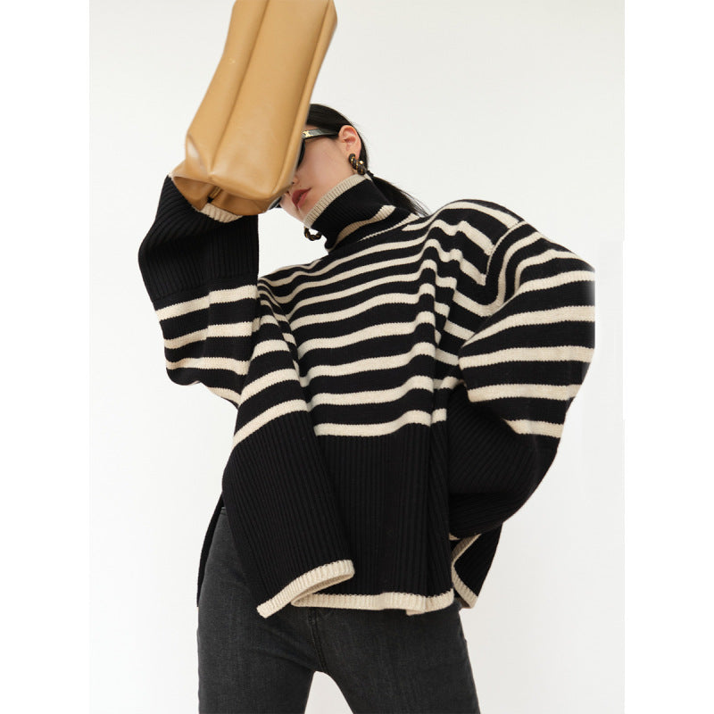 Hochwertiger, gestreifter, lockerer Außenpullover für Damen