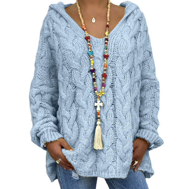 Pull ample à capuche et manches longues pour femme