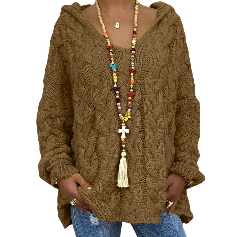 Pull ample à capuche et manches longues pour femme