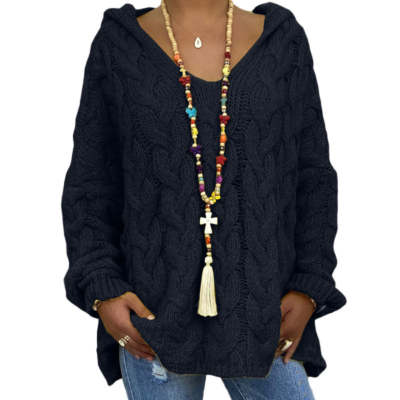 Pull ample à capuche et manches longues pour femme