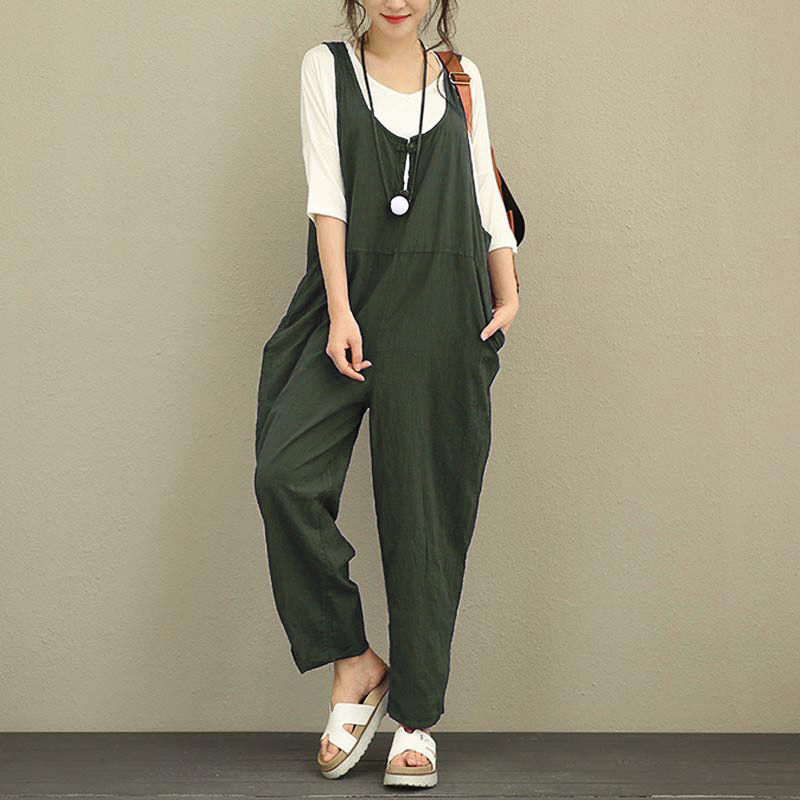 Green casual loose jumpsuit for women
