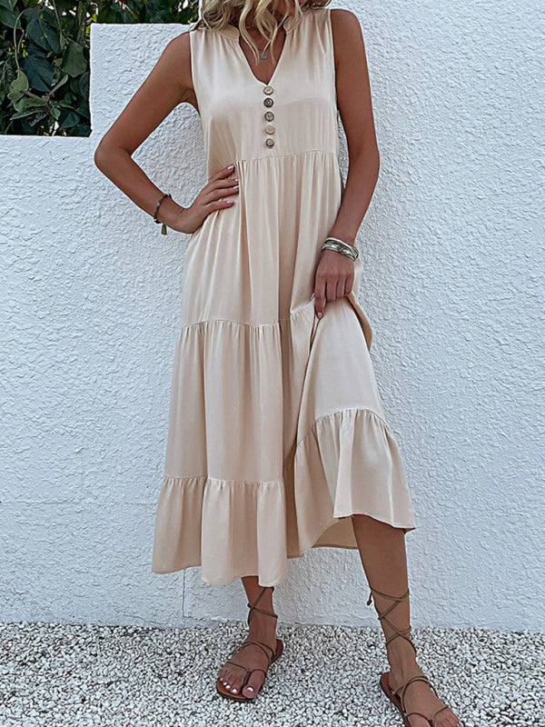 Ärmelloses, lockeres, lässiges, einfarbiges Tank-Top-Kleid