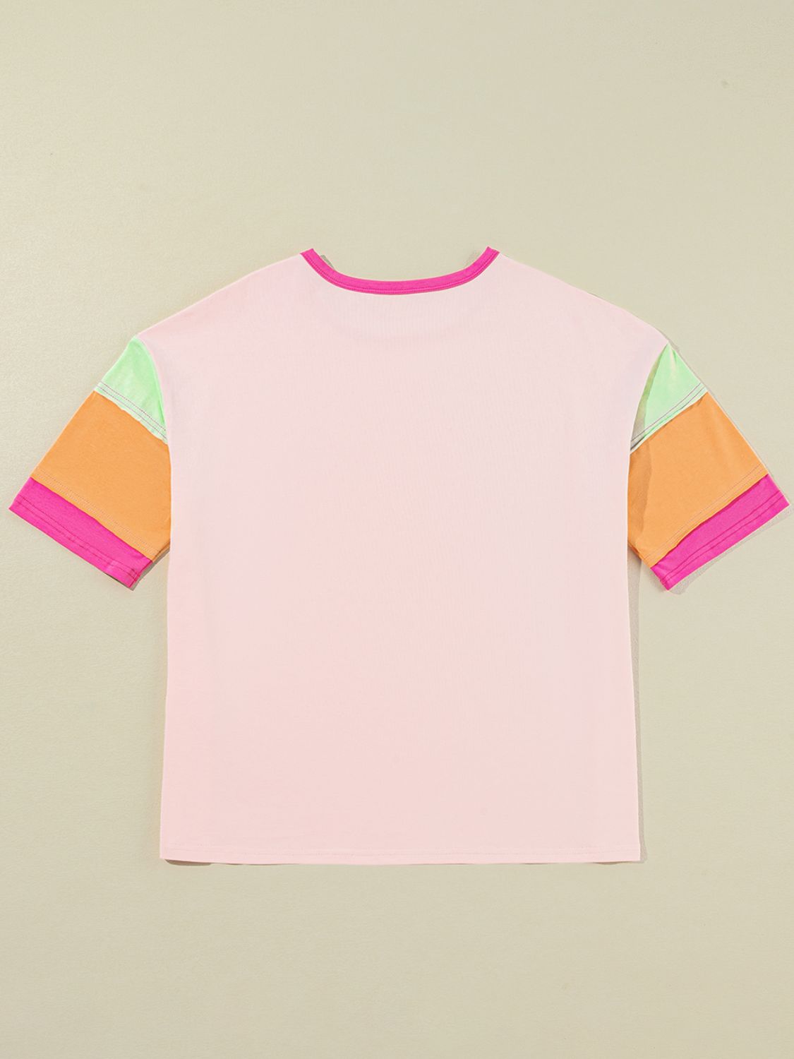 Back view of color block round neck T-shirt