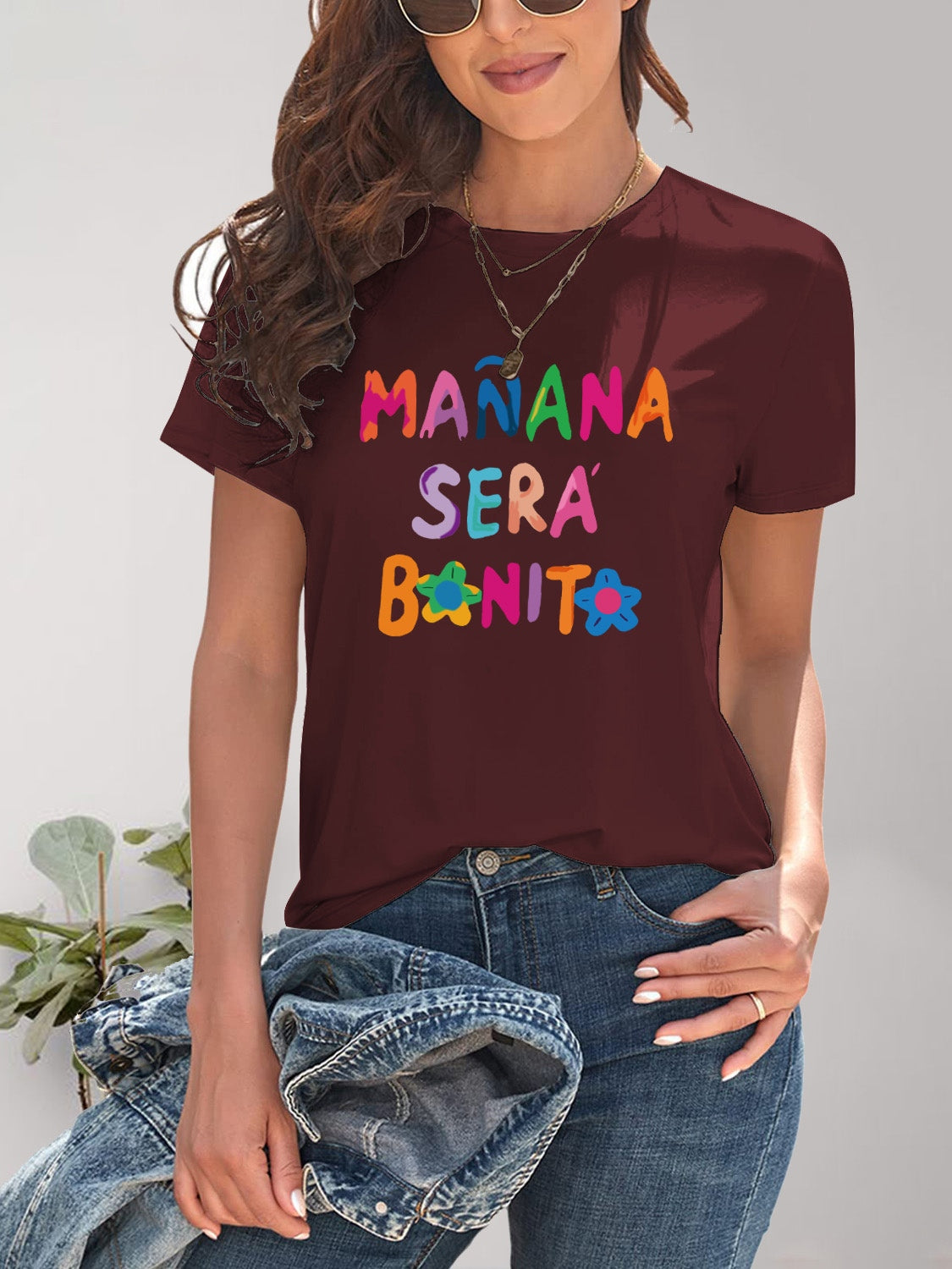 Maroon T-shirt with vibrant &