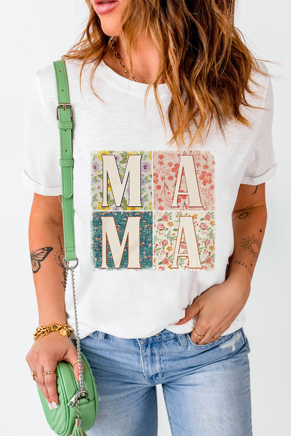 Stylish MAMA t-shirt with floral print, casual wear