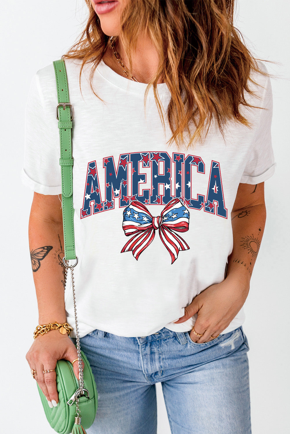 Round neck AMERICA T-shirt with star-spangled design