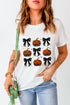 Pumpkin round neck short sleeve T-shirt with bow design