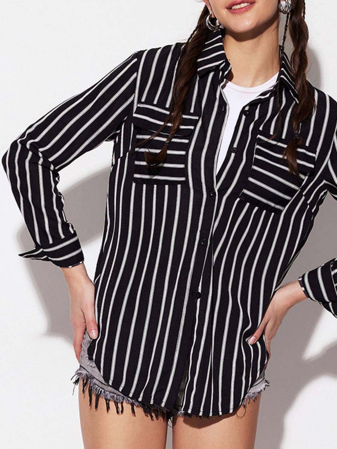 Striped collared neck long sleeve shirt, casual style